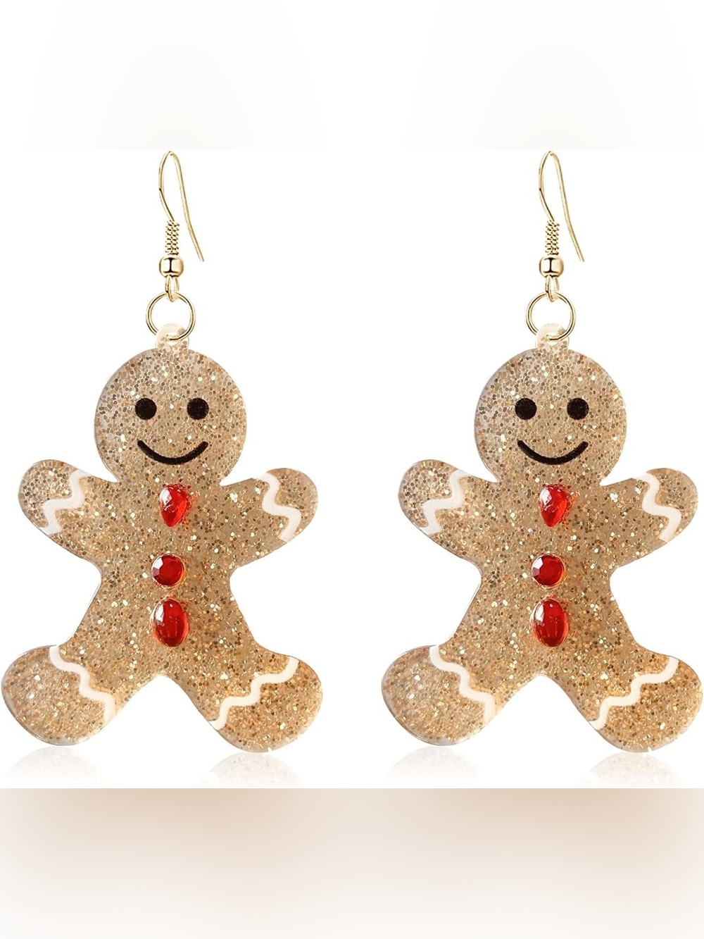 Holiday Gingerbread Man Dangle Earrings with Red Accents NWT